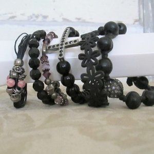 Faith Bracelet Stack, 6 Bracelets, Black Beaded